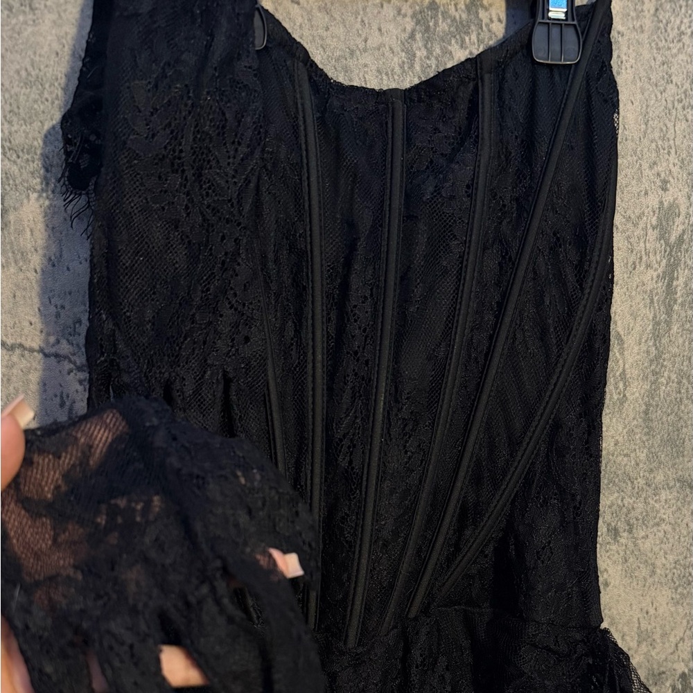 Fashion Nova Long Sleeve Black Lace Overlay Maxi Dress